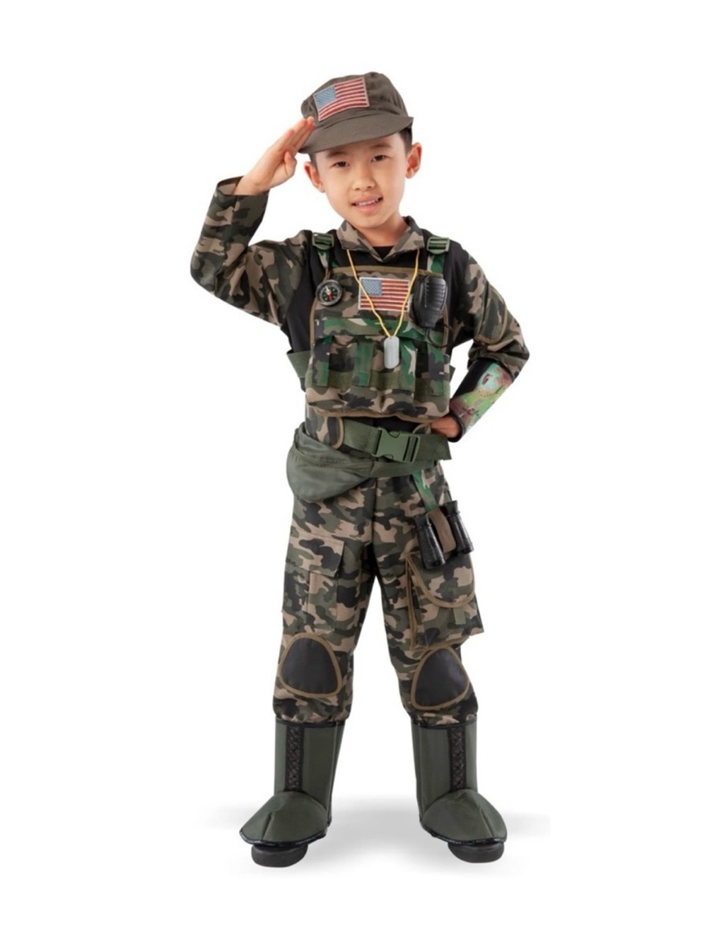 Teretot & Co Kids Camo Soldier Costume with Tactical Vest - Green Camo